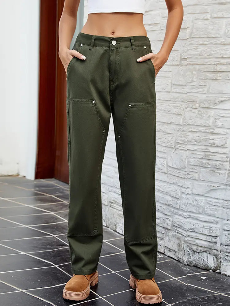 Slim Fit Washed Denim Cargo Pants-Massicos