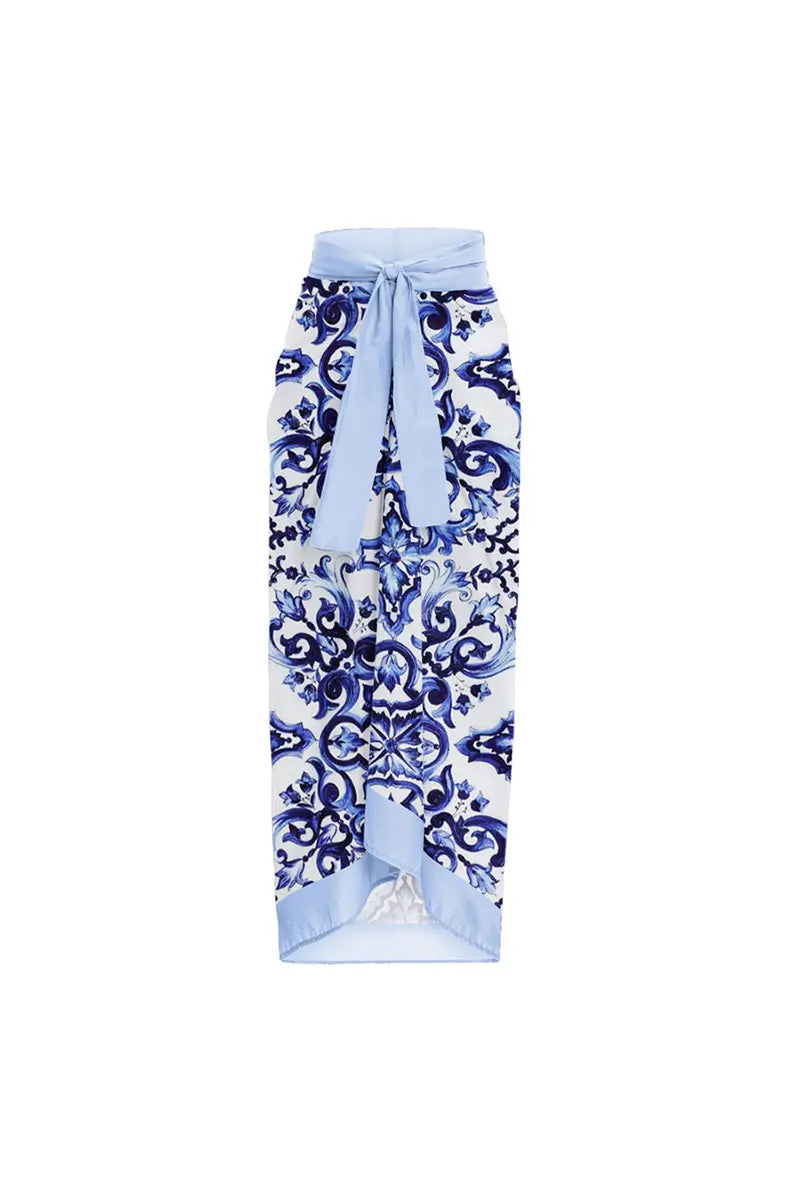 Blue One-Piece Bikini with Handmade Appliqué-ROVOLE
