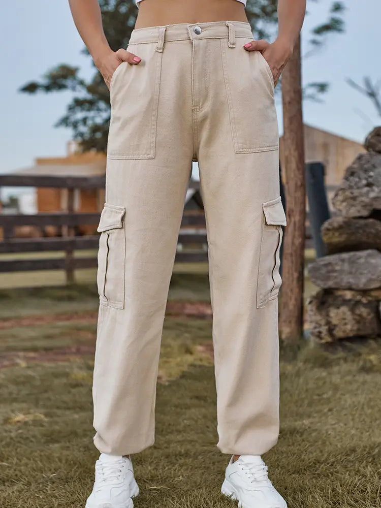 Trendy Elastic Waist Denim Jogger Pants-Massicos