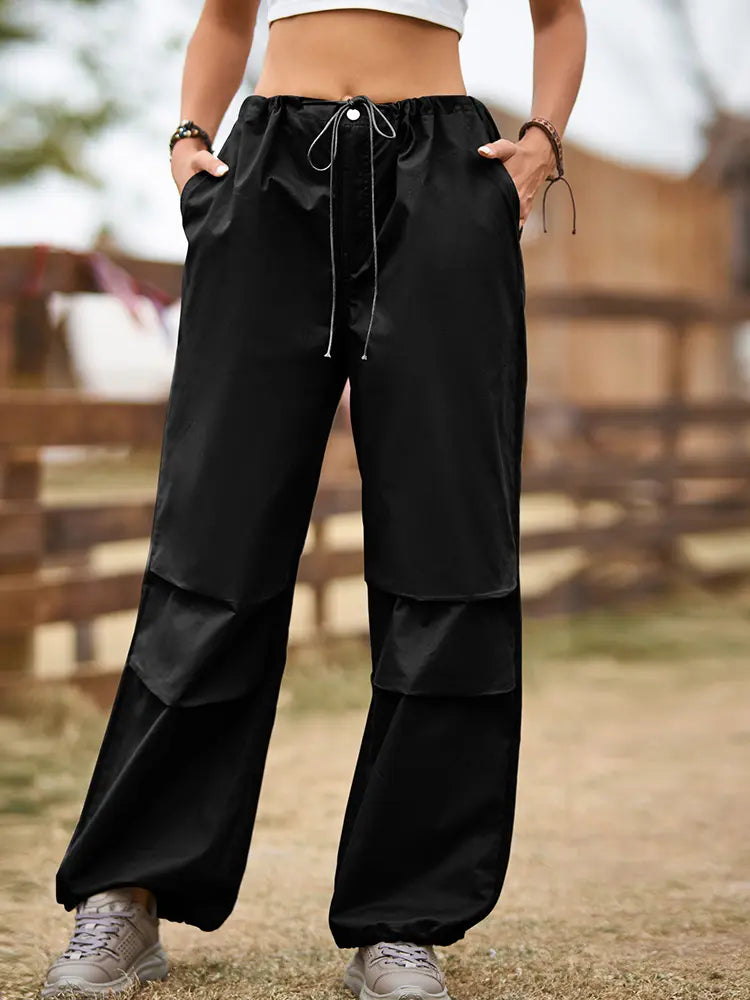 Vintage Street Style Drawstring Cargo Joggers-Massicos