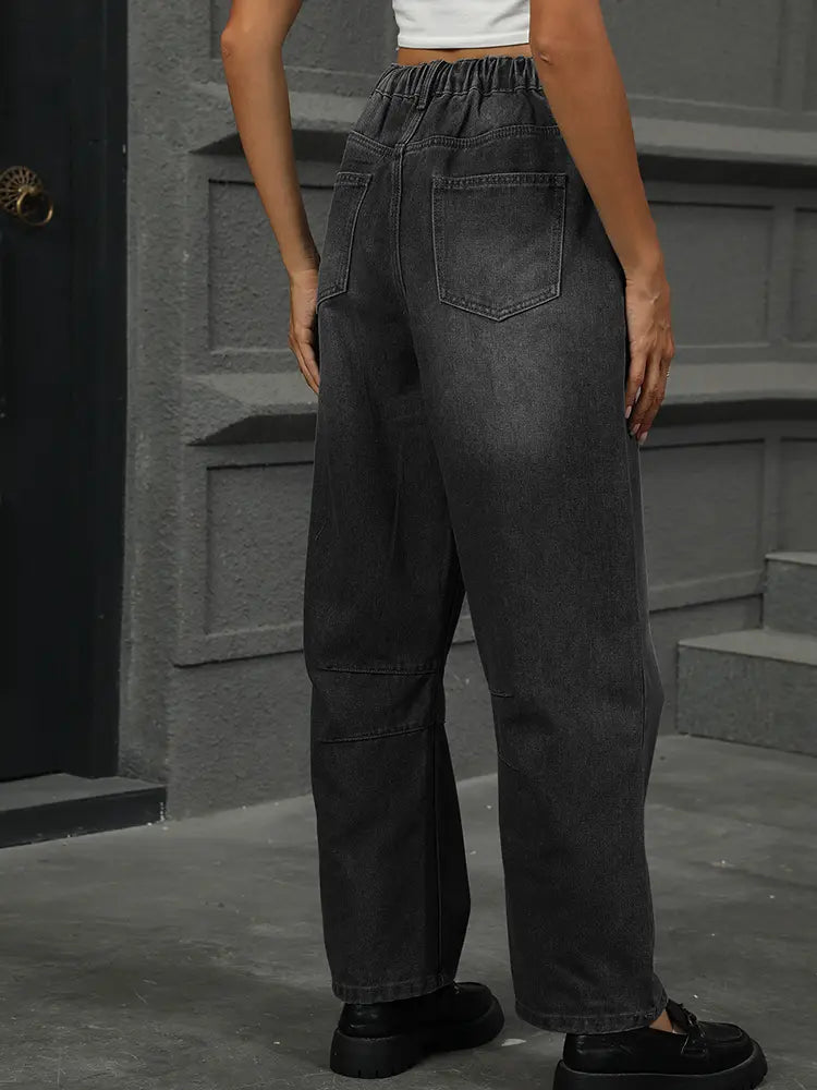 Relaxed Wash Harem Denim Pants Cropped-Massicos