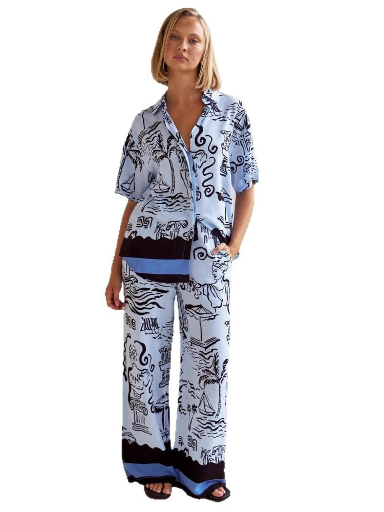 Casual Printed Cardigan Home Set-Massicos