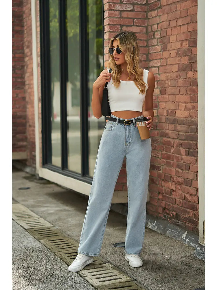 Light Wash Mid-Waist Butterfly Print Jeans-Massicos