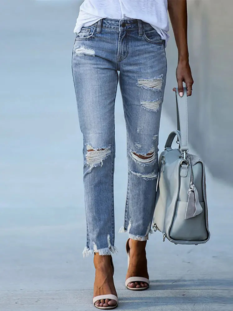 Slim Fit Ripped Cropped Jeans-Massicos