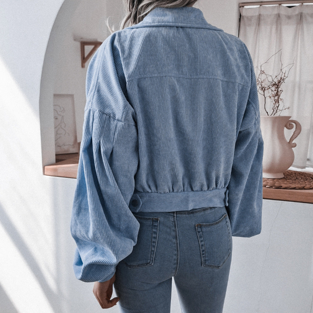Casual Corduroy Lantern Sleeves Jacket-Massicos