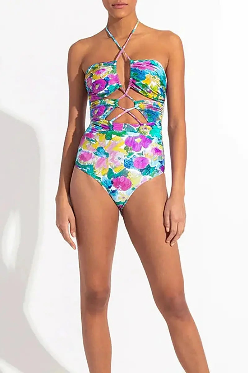 Cutout One Piece Swimsuit Set with Cover Up-ROVOLE