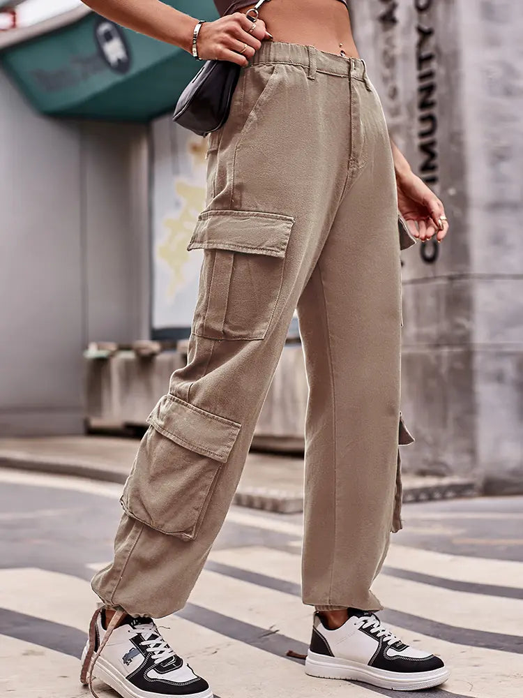 Loose-Fit Drawstring Denim Cargo Pants-Massicos