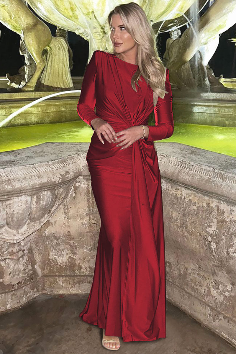 Euro-Inspired Round Neck Evening Maxi Dress-ROVOLE