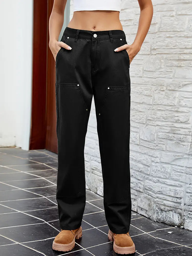 Slim Fit Washed Denim Cargo Pants-Massicos