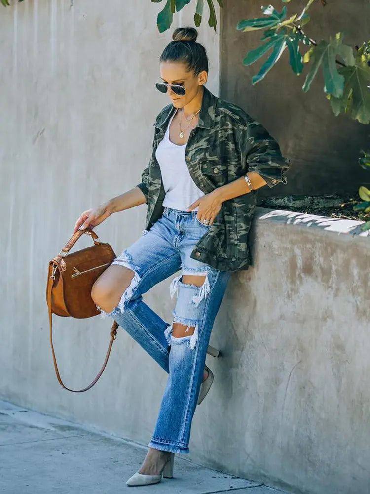 Ripped Distressed Beggar-Style Denim Pants-Massicos