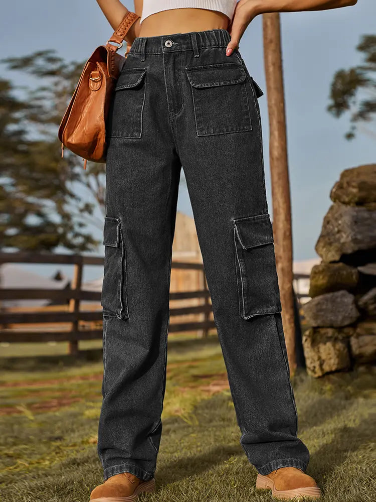 Retro Utility Denim Cargo Pants-Massicos