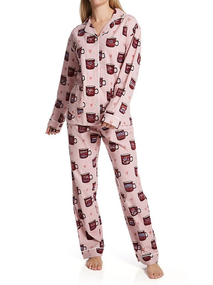 Heart & Coffee Cup Print Pajama Set-Massicos
