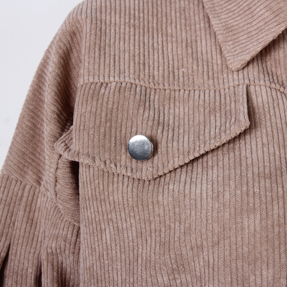 Casual Corduroy Lantern Sleeves Jacket-Massicos