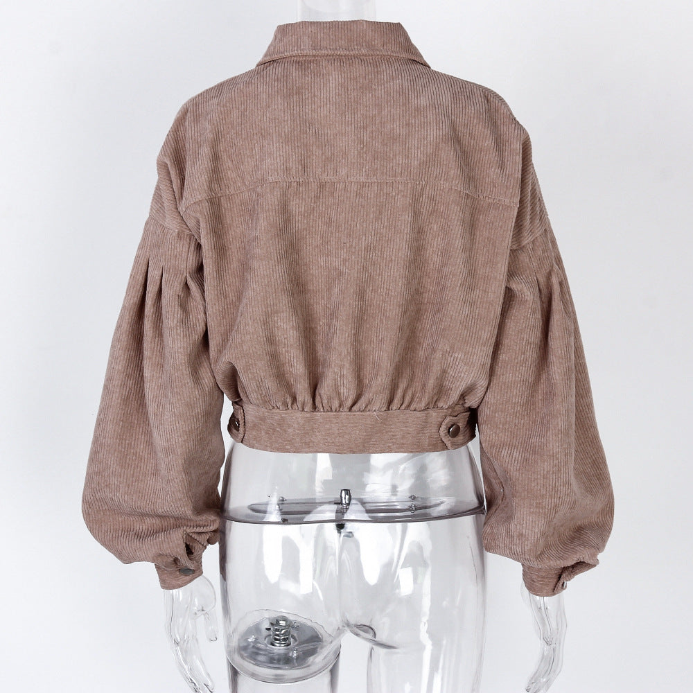 Casual Corduroy Lantern Sleeves Jacket-Massicos