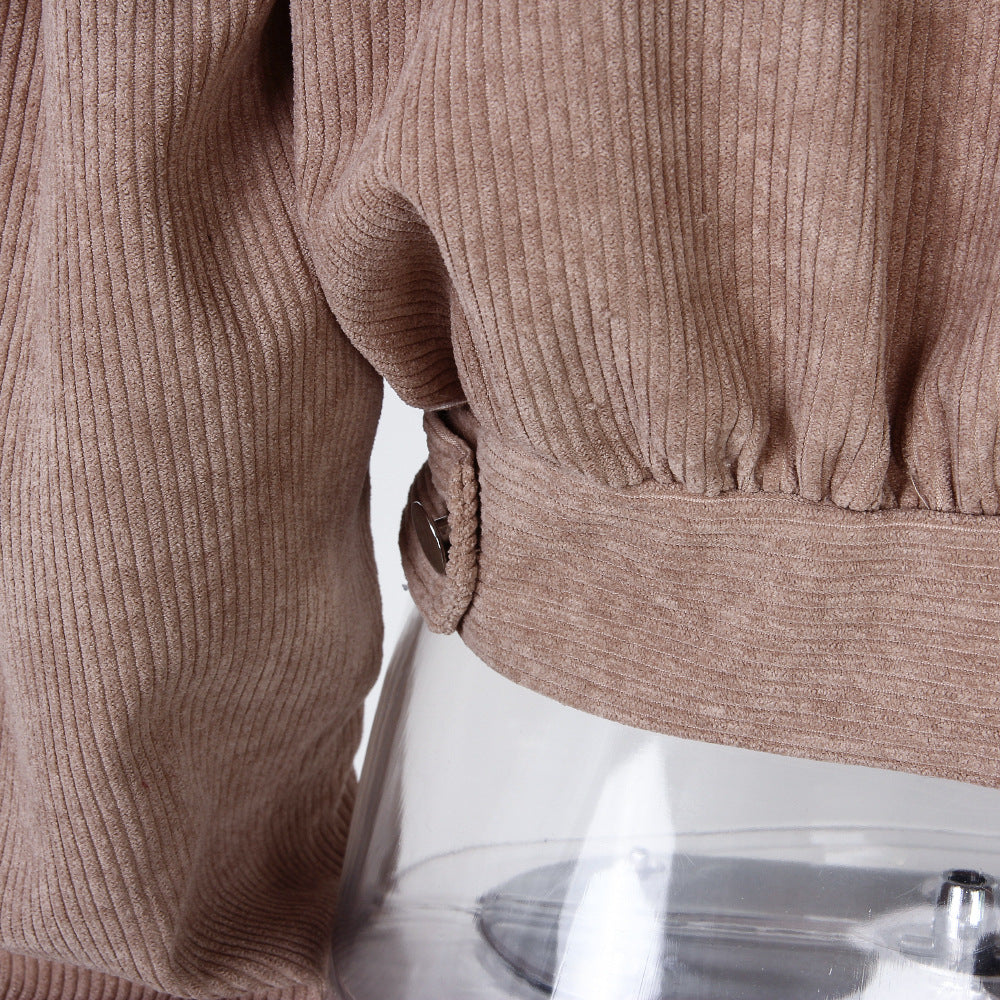Casual Corduroy Lantern Sleeves Jacket-Massicos