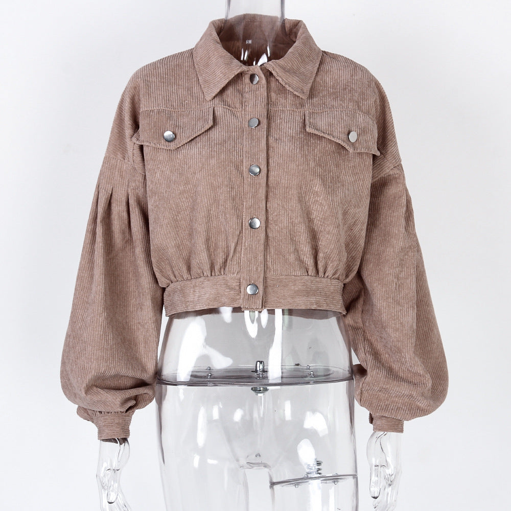 Casual Corduroy Lantern Sleeves Jacket-Massicos