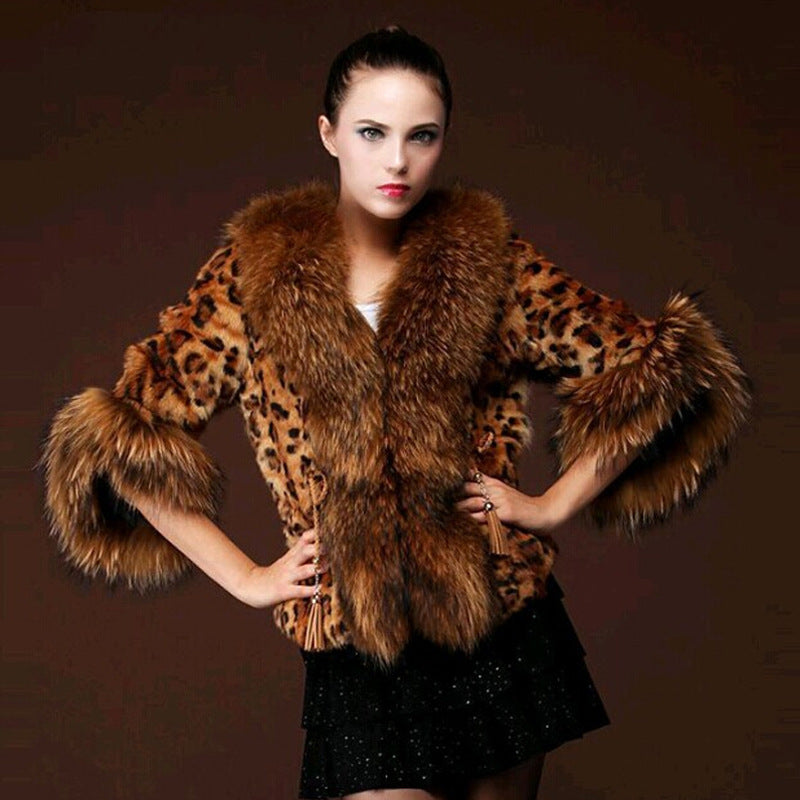 Leopard print faux fur jackets coats-Massicos
