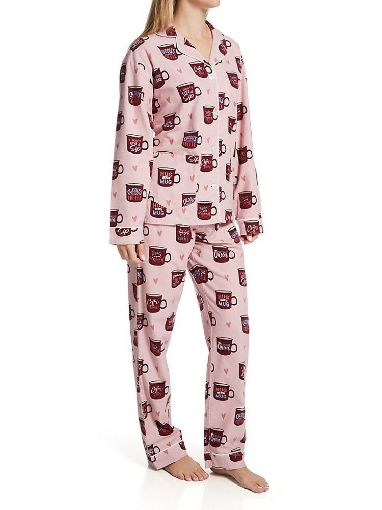 Heart & Coffee Cup Print Pajama Set-Massicos