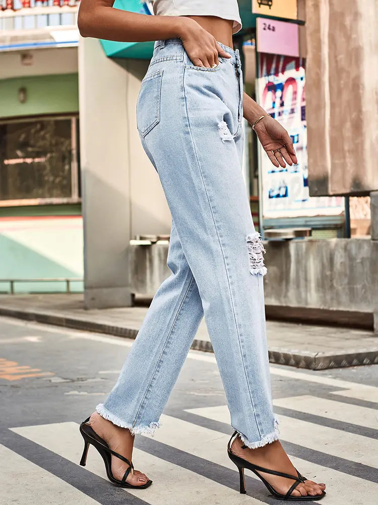 Trendy Ripped Denim Pants for Women-Massicos