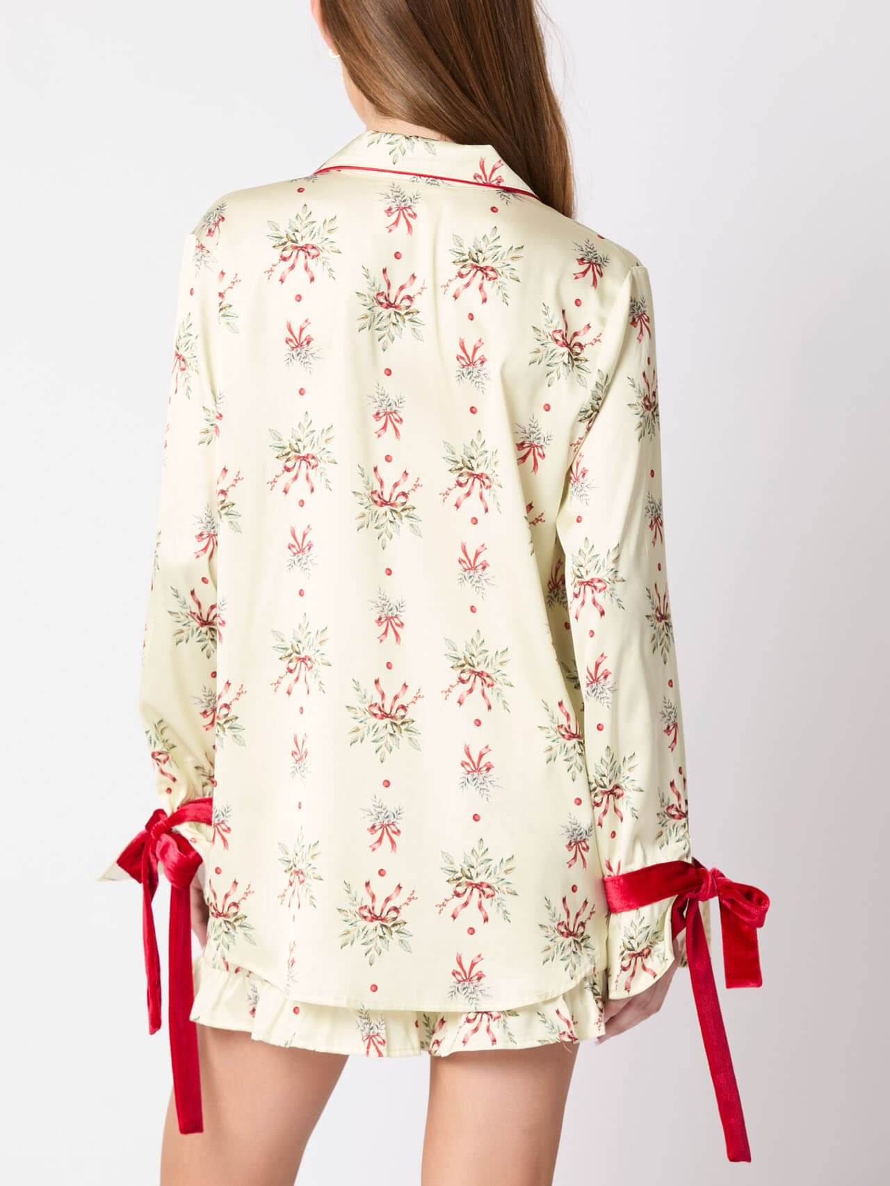 Festive  Mistletoe Print Bow Tie Pajama Set-Massicos