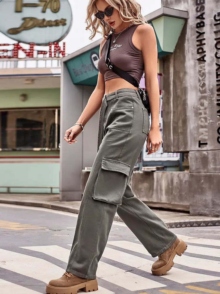 Trendy Urban Hip-Hop Denim Cargo Pants-Massicos