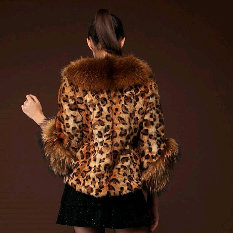 Leopard print faux fur jackets coats-Massicos