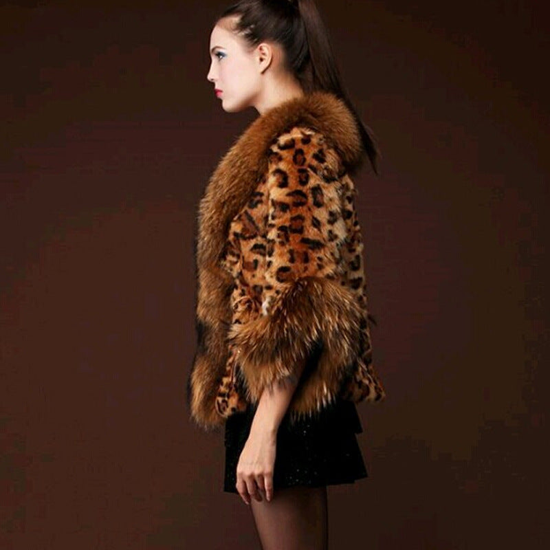 Leopard print faux fur jackets coats-Massicos