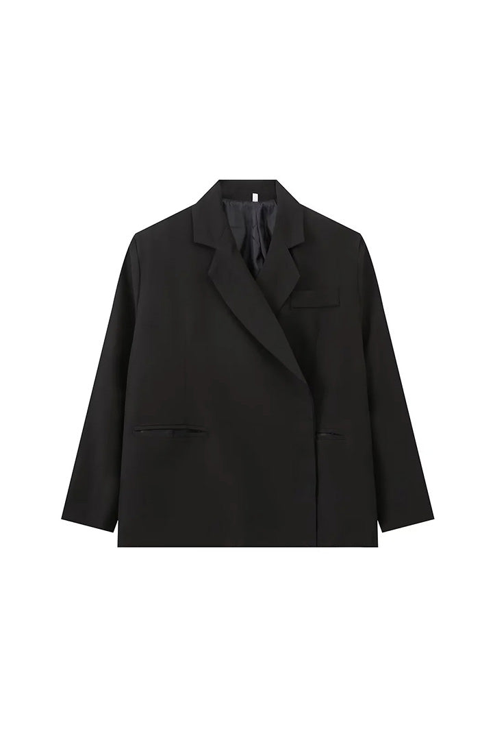 Oversized Side Slit Blazer Steel Blue-ROVOLE