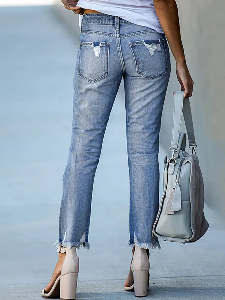 Slim Fit Ripped Cropped Jeans-Massicos