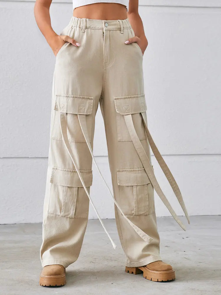 Vintage Heavy-Duty Tie-Design Denim Cargo Pants-Massicos