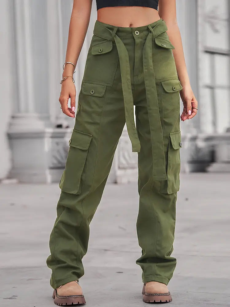 Washed Multi-Pocket Denim Cargo Pants-Massicos
