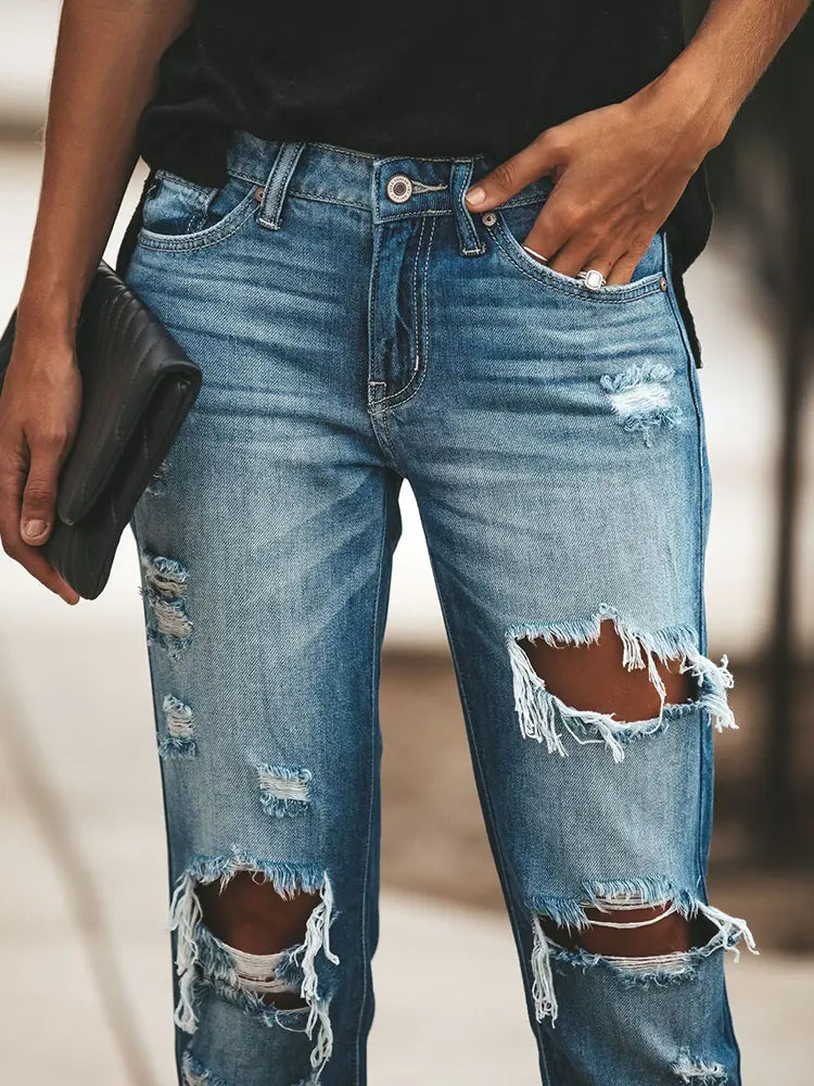Street Style Distressed Jeans-Massicos