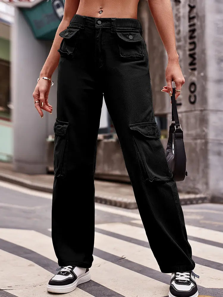Multi-Pocket Utility Denim Cargo Pants-Massicos