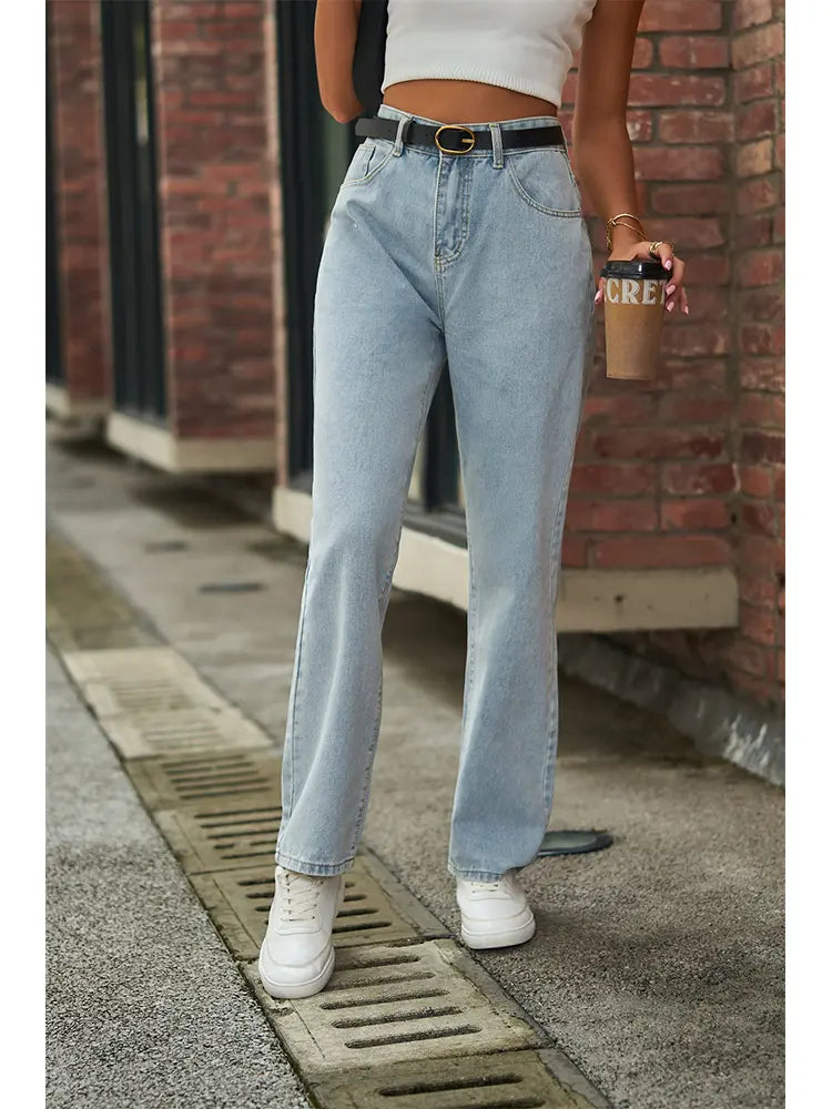 Light Wash Mid-Waist Butterfly Print Jeans-Massicos