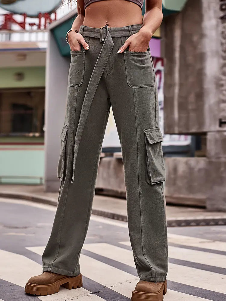 Trendy Urban Hip-Hop Denim Cargo Pants-Massicos