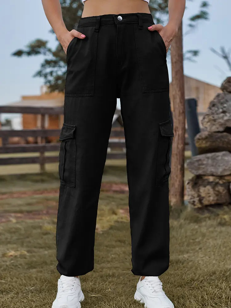 Trendy Elastic Waist Denim Jogger Pants-Massicos