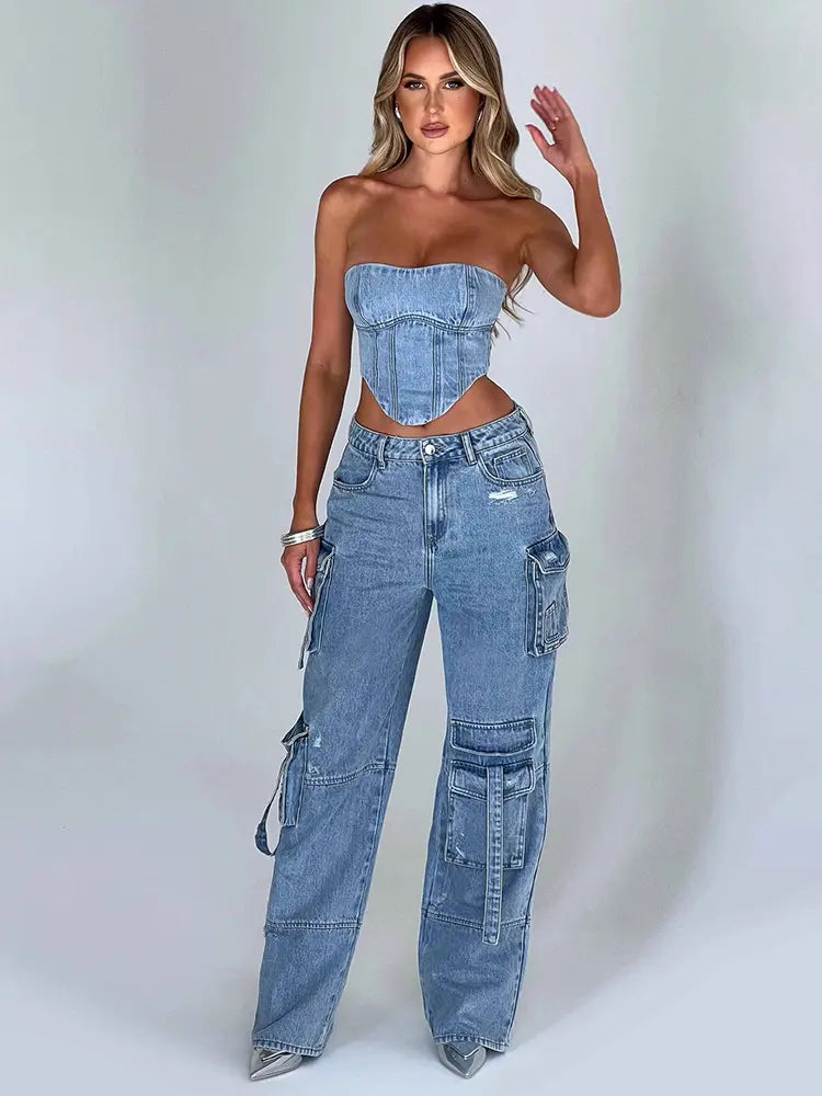 Low-Waist Pocket Jeans-Massicos