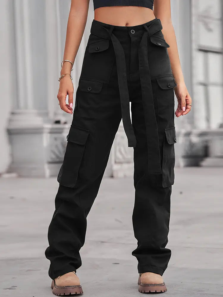 Washed Multi-Pocket Denim Cargo Pants-Massicos