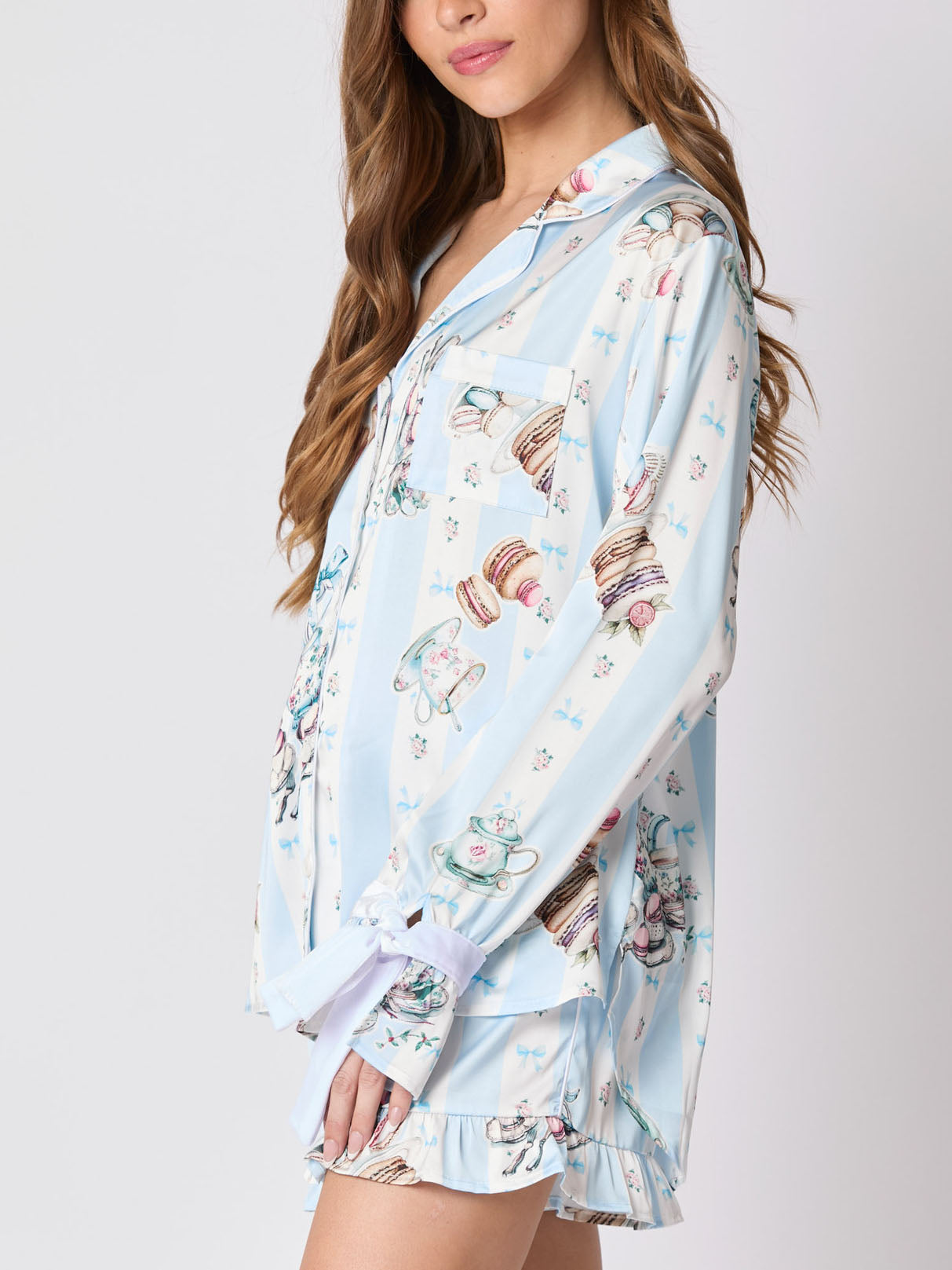 Tea Party Print Bow Tie Pajama Set-Massicos