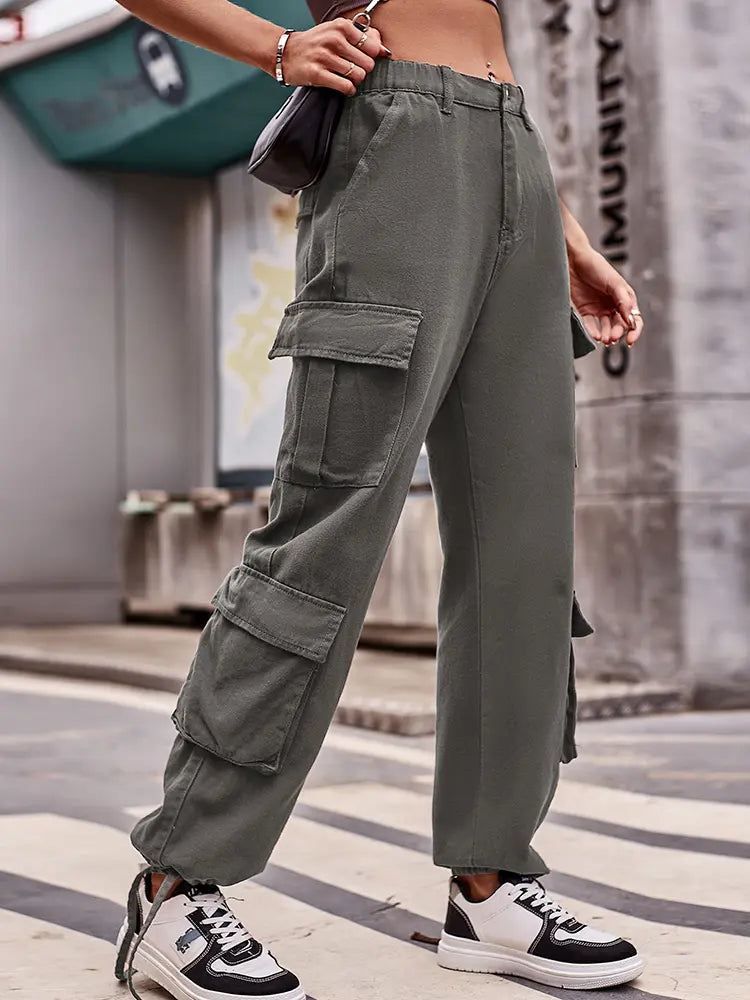 Loose-Fit Drawstring Denim Cargo Pants-Massicos