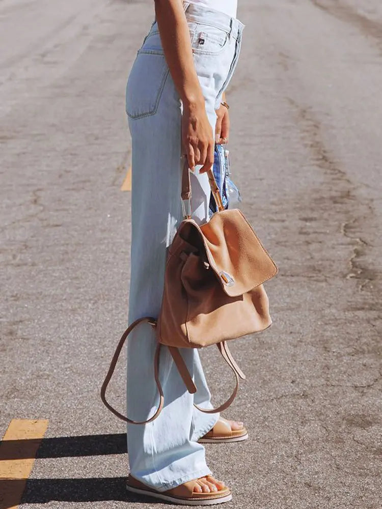 High-Waist Distressed Wide-Leg Jeans-Massicos