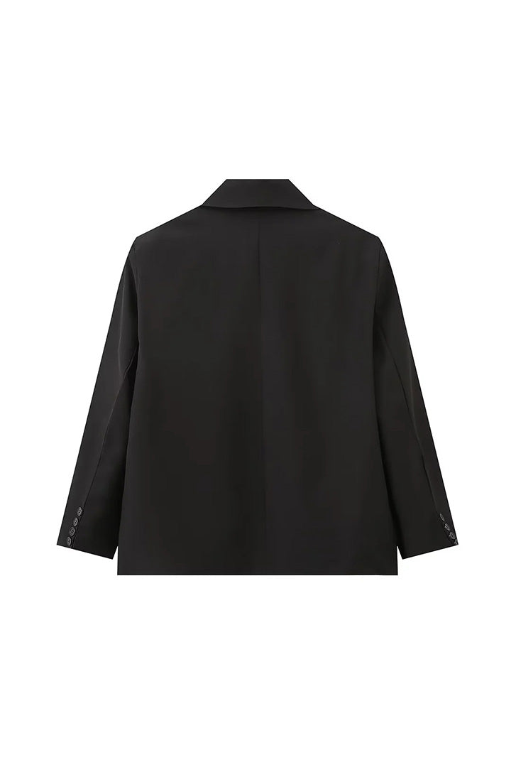 Oversized Side Slit Blazer Steel Blue-ROVOLE