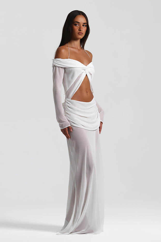 Moonlit Grace Off-Shoulder Dress-ROVOLE