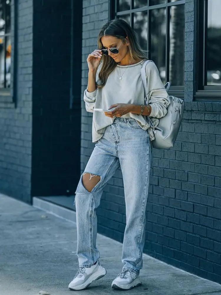 Trendy Asymmetric Distressed Denim Jeans-Massicos