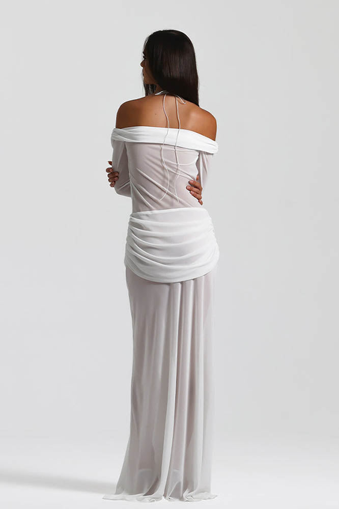 Moonlit Grace Off-Shoulder Dress-ROVOLE