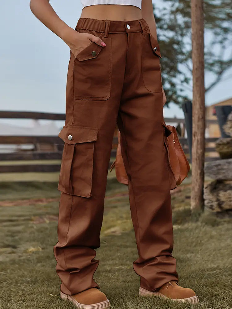 Vintage Elastic Waist Denim Cargo Pants-Massicos