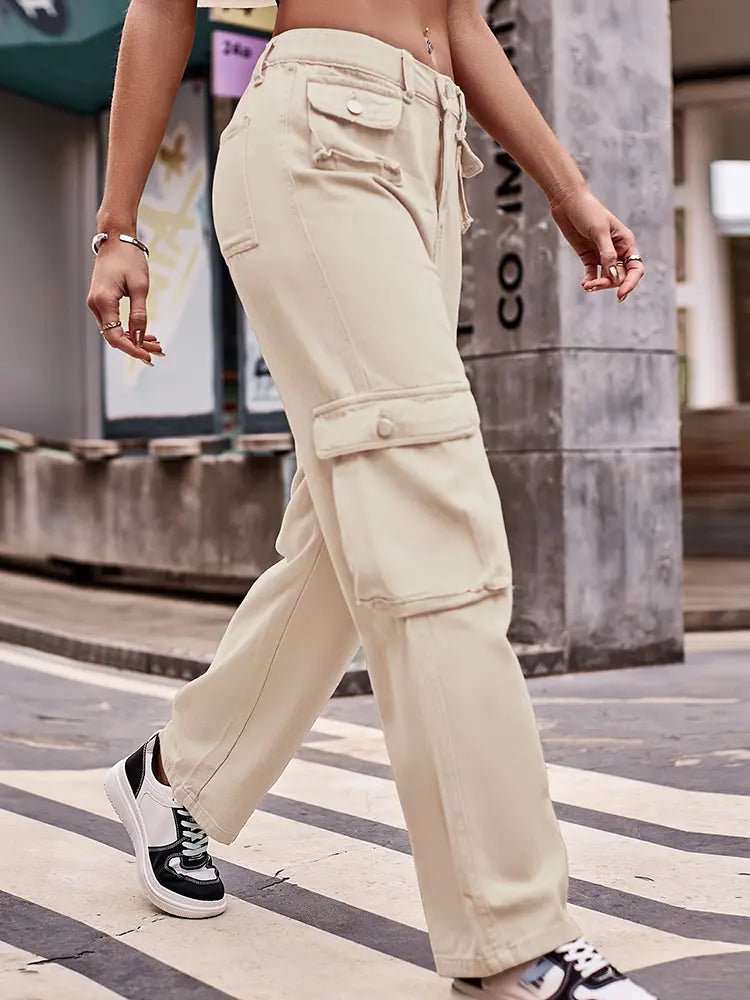 Multi-Pocket Utility Denim Cargo Pants-Massicos