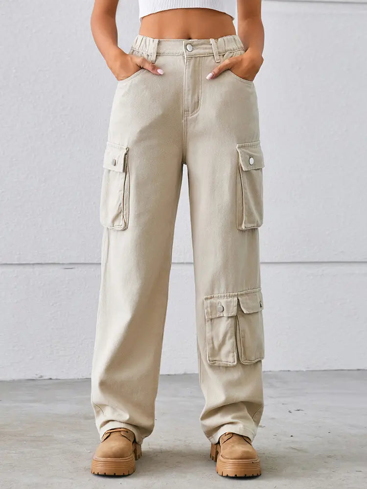 Washed Multi-Pocket Denim Pants-Massicos