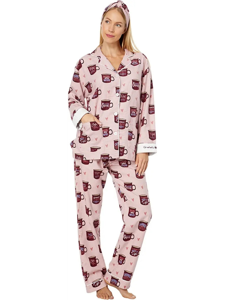 Heart & Coffee Cup Print Pajama Set-Massicos