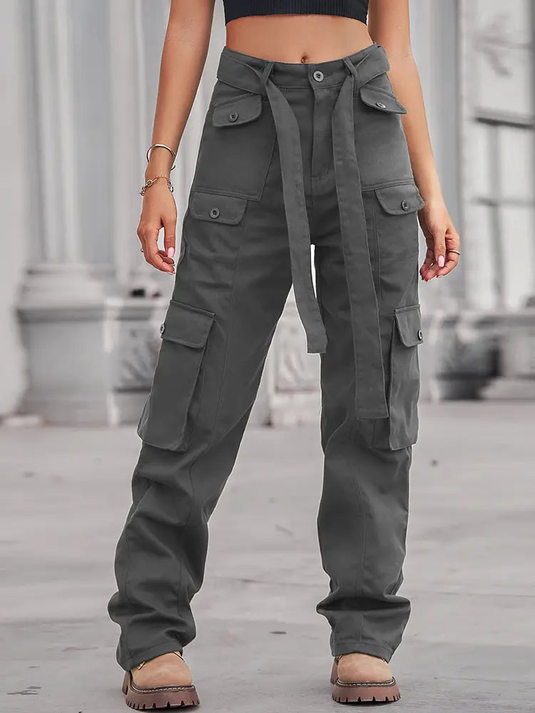 Washed Multi-Pocket Denim Cargo Pants-Massicos